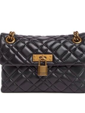 Kurt Geiger Black Quilted Leather Shoulder Bag with Gold Padlock